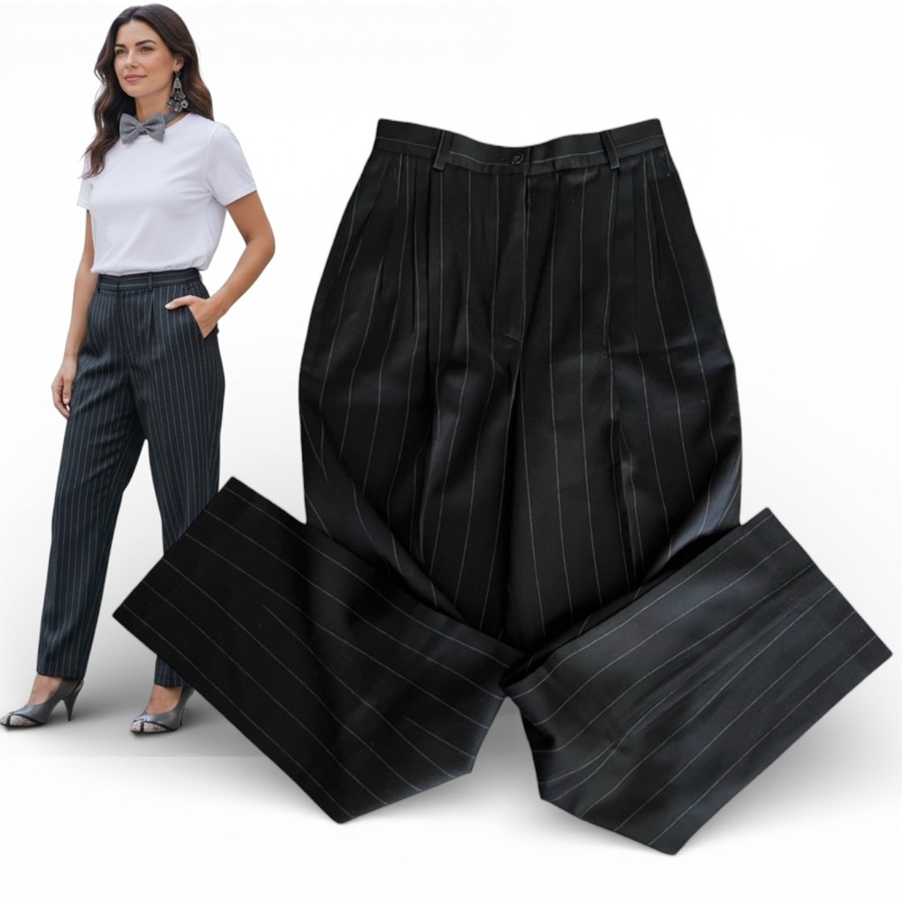 Vintage 80s Zanella Pinstripe Wool Trousers High Waisted Pleated Pants Italy 4